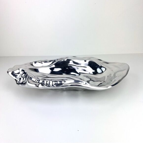 BEATRIZ BALL Oyster Bowl Ocean Platter 15” Aluminum With Two Spoons - Picture 3 of 16